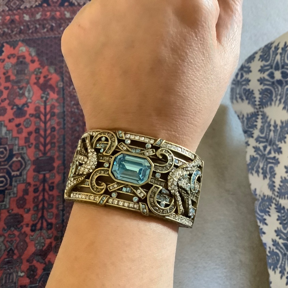 Heidi Daus Vintage Crystal Cuff Bracelet Aqua Clear SZ M/L - Picture 16 of 16